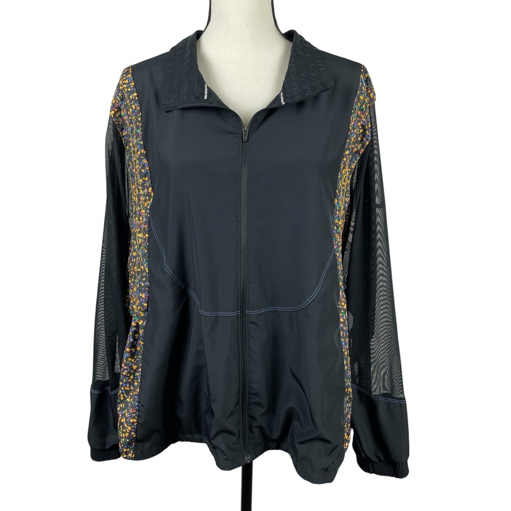 Nike Women's Packable Running Jacket 2X Black Icon Clash Sheer Sleeve Athleisure